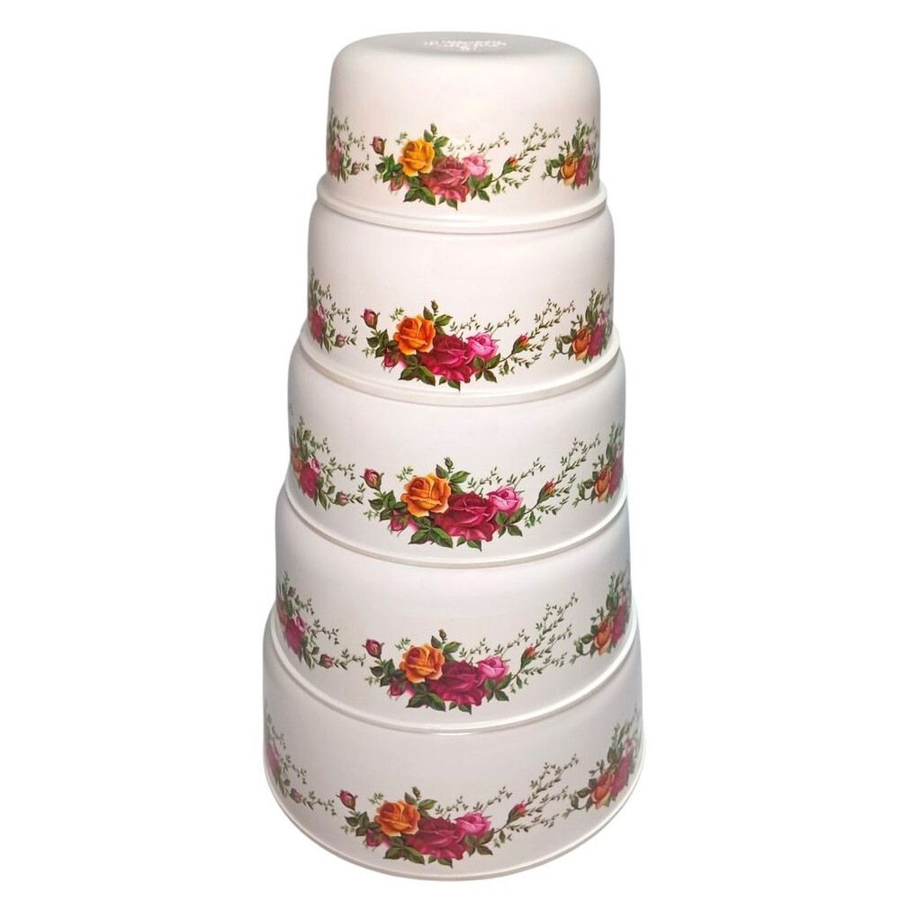 5 Piece Mixing Nesting Bowls Royal Albert Country Rose Floral Pattern Melamine